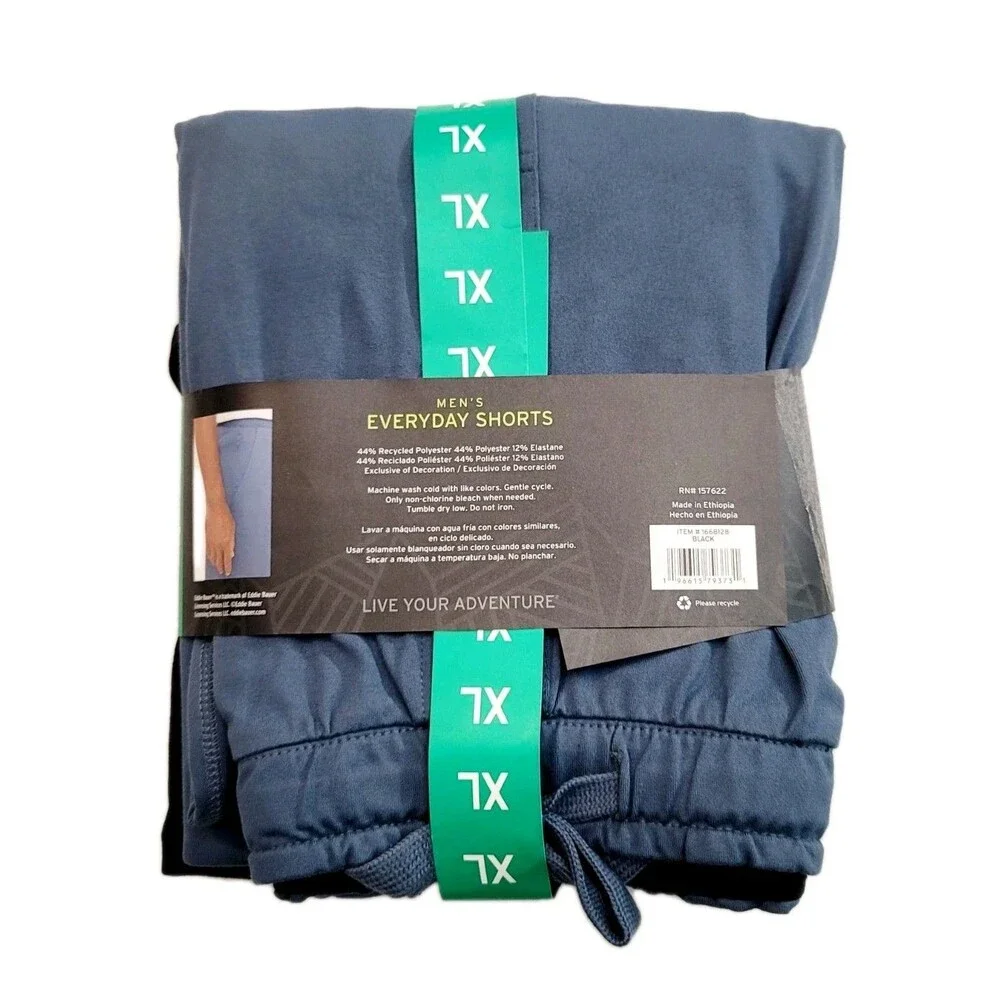 Eddie Bauer Men's XL Knit Lounge Shorts 2-pack Zip Secured Pocket B15 Black Blue - Picture 8 of 12